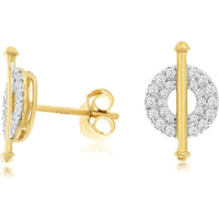 14K Yellow Gold Geometric Halo Stud Earrings with Pavé Set Round Diamonds - 0.10 Carat Total Diamond Weight - Royal Jewelry