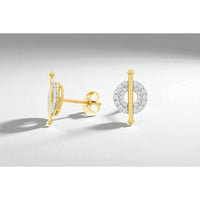 14K Yellow Gold Geometric Halo Stud Earrings with Pavé Set Round Diamonds - 0.10 Carat Total Diamond Weight - Royal Jewelry