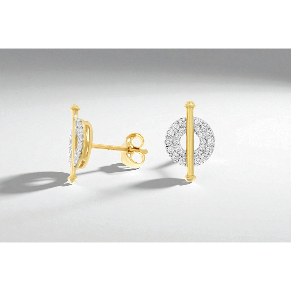 14K Yellow Gold Geometric Halo Stud Earrings with Pavé Set Round Diamonds - 0.10 Carat Total Diamond Weight - Royal Jewelry