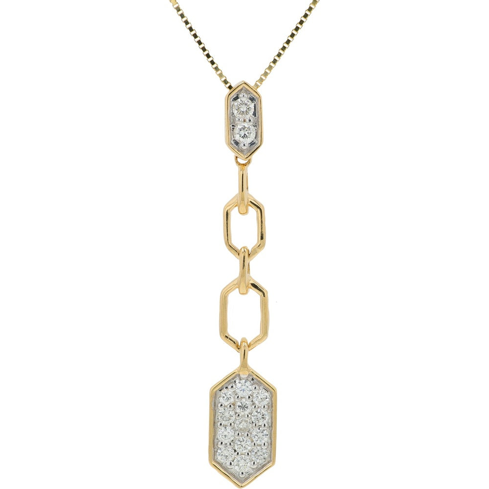14K Yellow Gold Geometric Hexagon Drop Pendant with Pavé-Set Round Diamonds - 0.25 Carat Total Diamond Weight