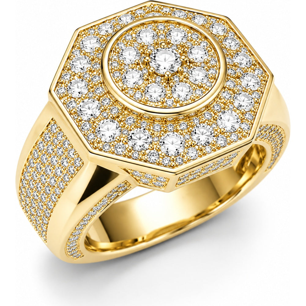 14K Yellow Gold Geometric Hexagon Ring with Pavé Set Round Diamonds - 3.78 Carat Total Diamond Weight by Auriventus