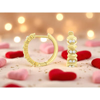 14K Yellow Gold Geometric Huggie Hoop Earrings with Recessed Round Diamonds - 0.12 Carat Total Diamond Weight - Royal Jewelry