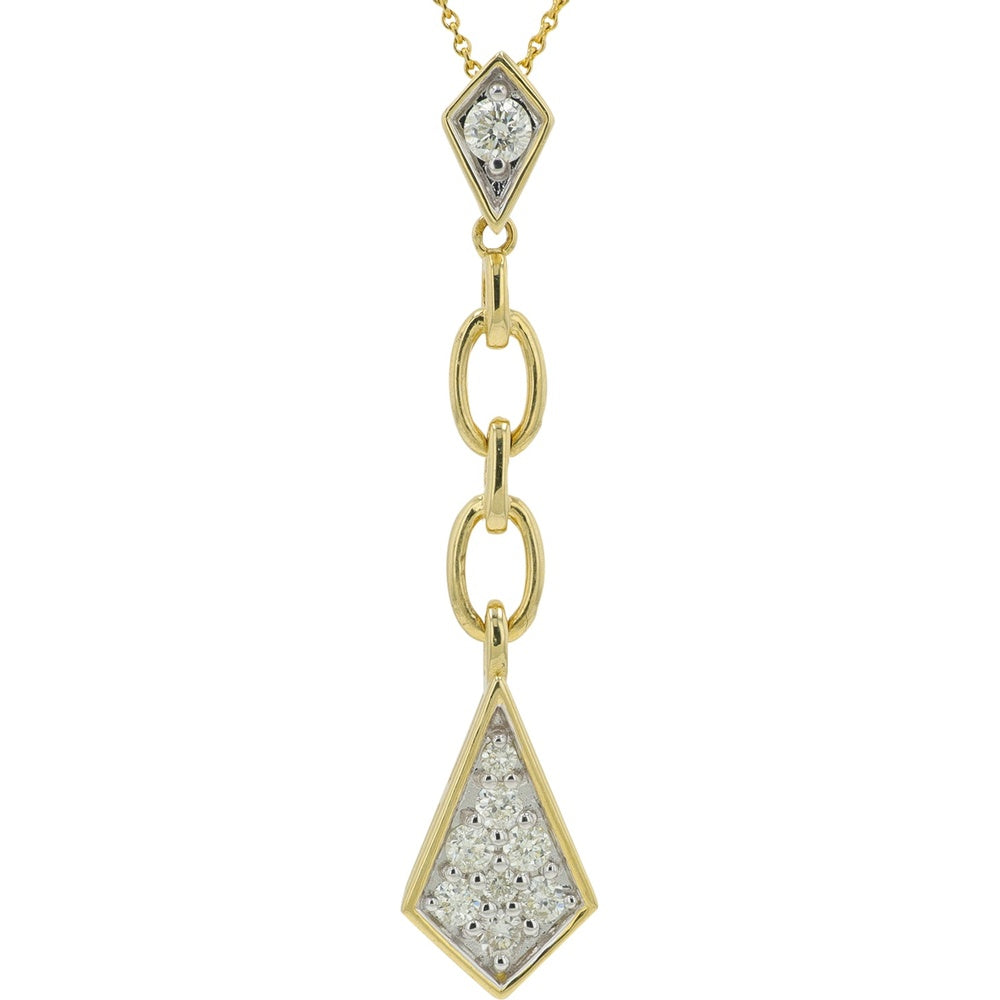 14K Yellow Gold Geometric Kite Drop Necklace with Round Diamond Accents - 0.25 Carat Total Diamond Weight
