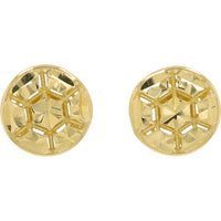 14K Yellow Gold Geometric Lattice Button Stud Earrings