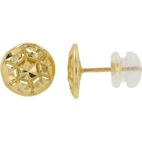 14K Yellow Gold Geometric Lattice Button Stud Earrings