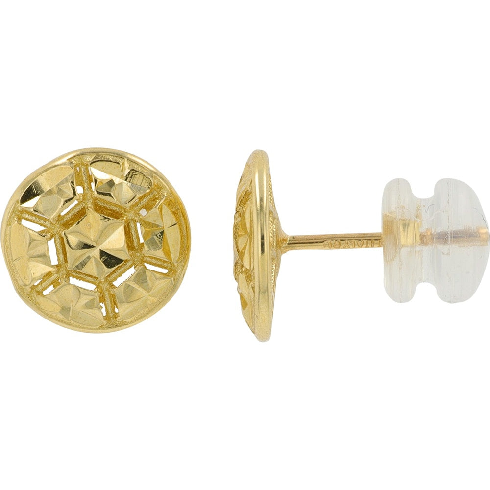 14K Yellow Gold Geometric Lattice Button Stud Earrings