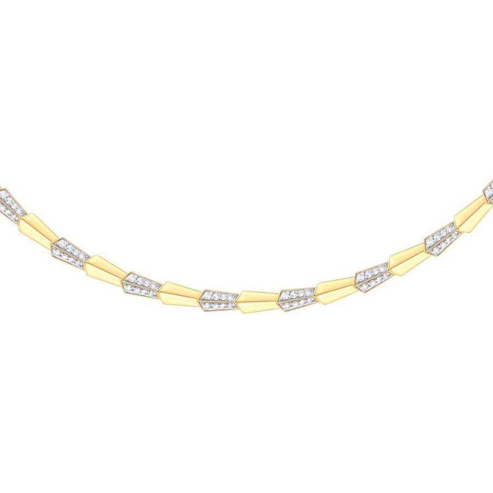 14K Yellow Gold Geometric Link Necklace with Channel-Set Round Diamonds - 1.94 Carat Total Diamond Weight by Auriventus