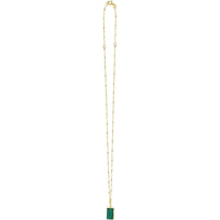 14K Yellow Gold Geometric Malachite Pendant Necklace - 18" Fancy Chain by Orozza Fine Jewelry