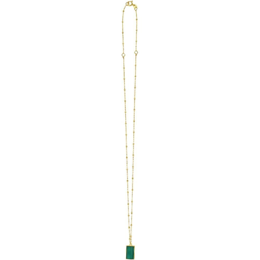 14K Yellow Gold Geometric Malachite Pendant Necklace - 18" Fancy Chain by Orozza Fine Jewelry