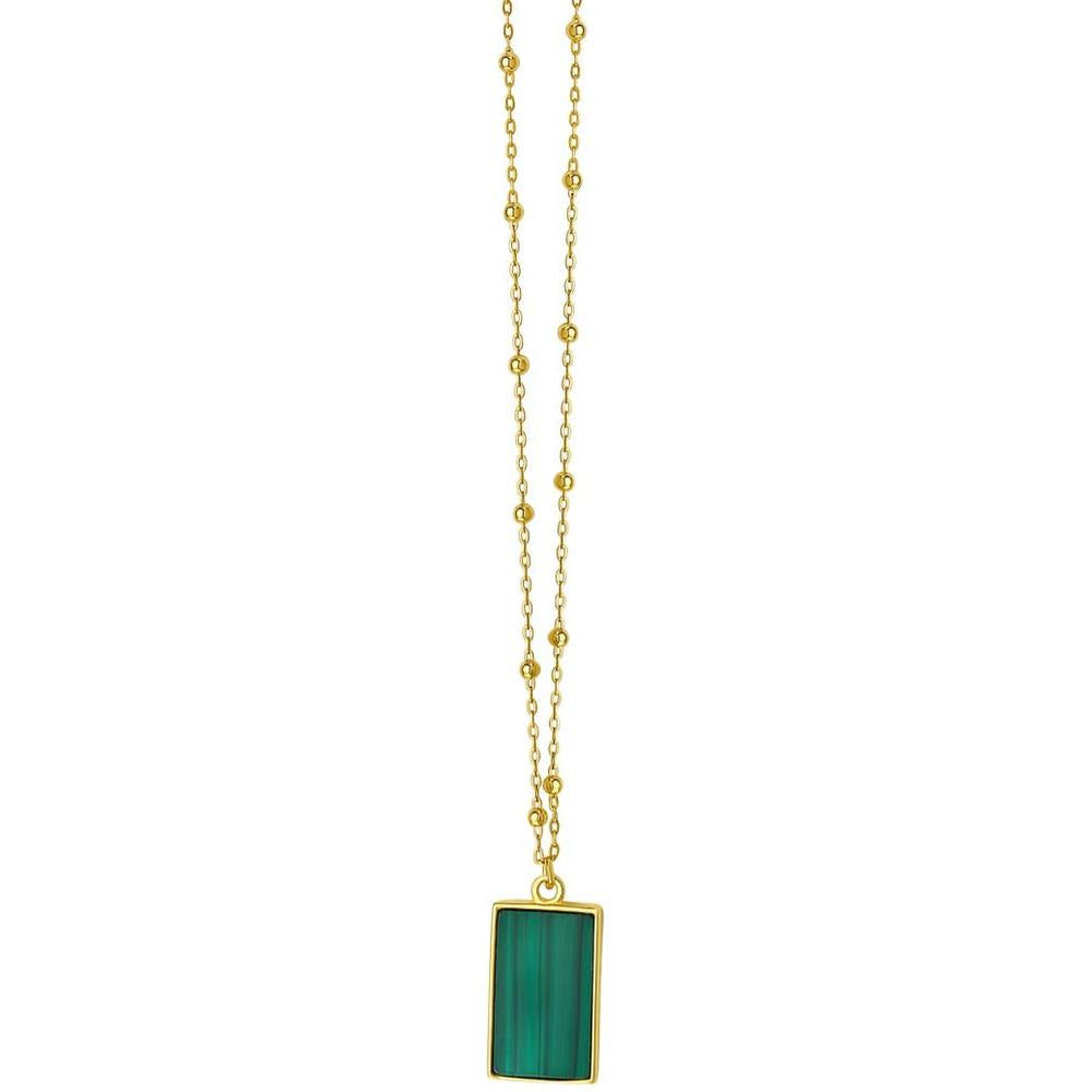 14K Yellow Gold Geometric Malachite Pendant Necklace - 18" Fancy Chain by Orozza Fine Jewelry