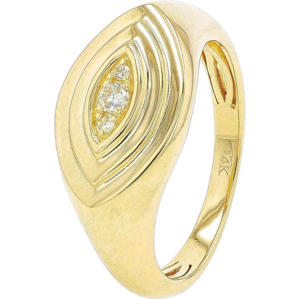 14K Yellow Gold Geometric Marquise Ring with Pave-Set Round Diamonds - 0.06 Carat Total Diamond Weight