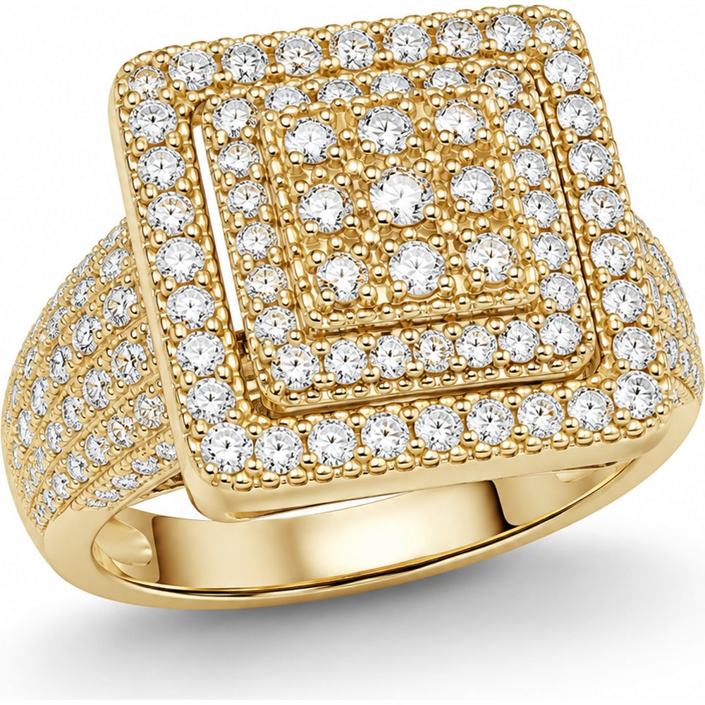 14K Yellow Gold Geometric Men's Ring with Milgrain and Pavé-Set Round Diamonds - 4.46 Carat Total Diamond Weight by Auriventus