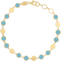 14K Yellow Gold Geometric Mirror Gem Bracelet with Turquoise Paste Stones - 7.25" by Orozza Fine Jewelry