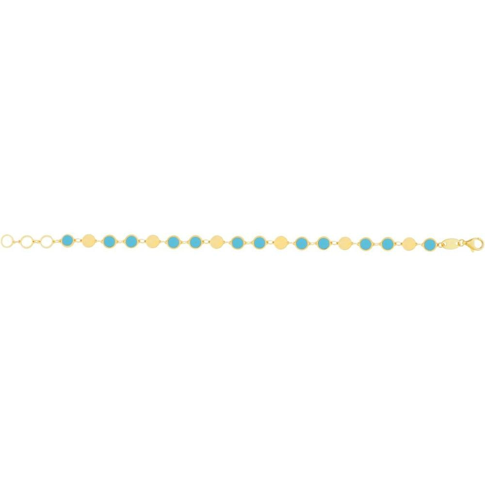 14K Yellow Gold Geometric Mirror Gem Bracelet with Turquoise Paste Stones - 7.25" by Orozza Fine Jewelry