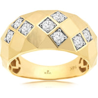 14K Yellow Gold Geometric Mosaic Diamond Wedding Band with Rhodium-Plated Prong Settings - 0.50 Carat Total Diamond Weight - Royal Jewelry