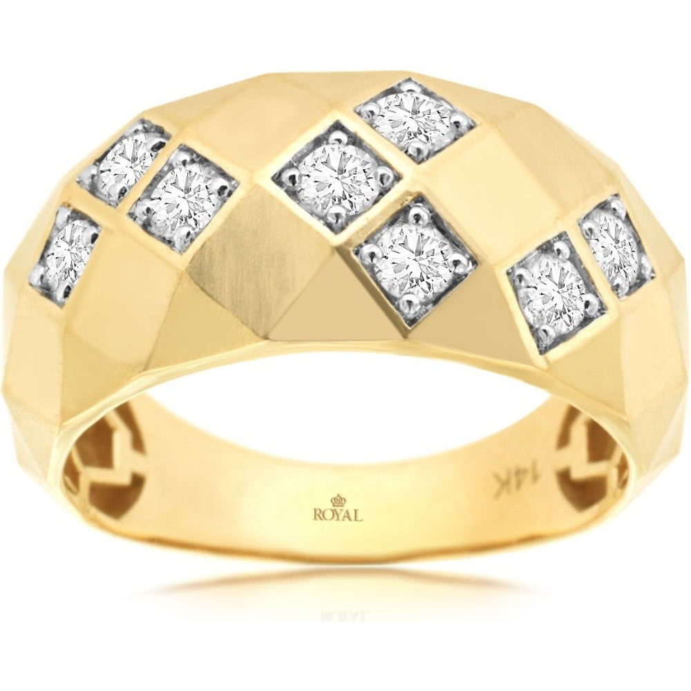 14K Yellow Gold Geometric Mosaic Diamond Wedding Band with Rhodium-Plated Prong Settings - 0.50 Carat Total Diamond Weight - Royal Jewelry
