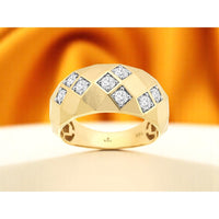 14K Yellow Gold Geometric Mosaic Diamond Wedding Band with Rhodium-Plated Prong Settings - 0.50 Carat Total Diamond Weight - Royal Jewelry