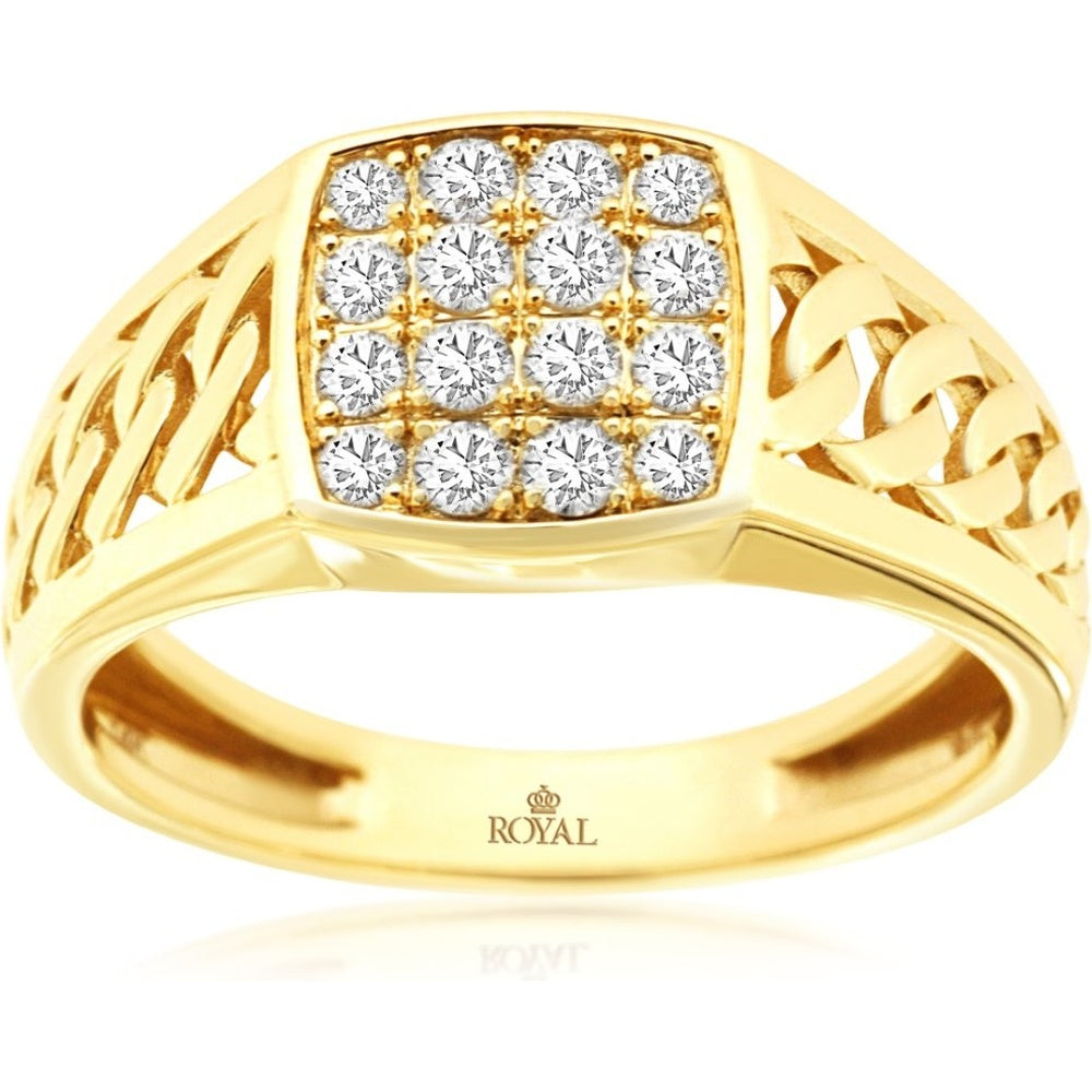 14K Yellow Gold Geometric Mosaic Ring with 16 Round Diamonds in a Square Cluster Setting - 0.50 Carat Total Diamond Weight - Royal Jewelry