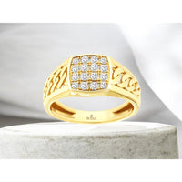 14K Yellow Gold Geometric Mosaic Ring with 16 Round Diamonds in a Square Cluster Setting - 0.50 Carat Total Diamond Weight - Royal Jewelry