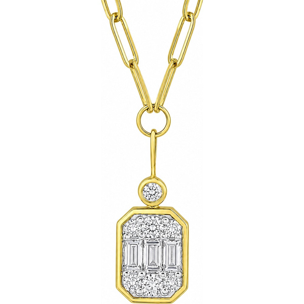 14K Yellow Gold Geometric Octagon Pendant Necklace with Baguette and Round Diamonds - 0.53 Carat Total Diamond Weight by Auriventus
