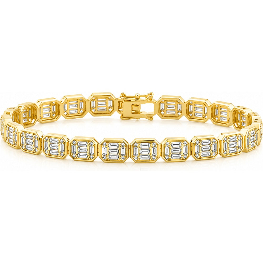 14K Yellow Gold Geometric Octagonal Link Bracelet with Channel Set Baguette Diamonds - 1.38 Carat Total Diamond Weight by Auriventus