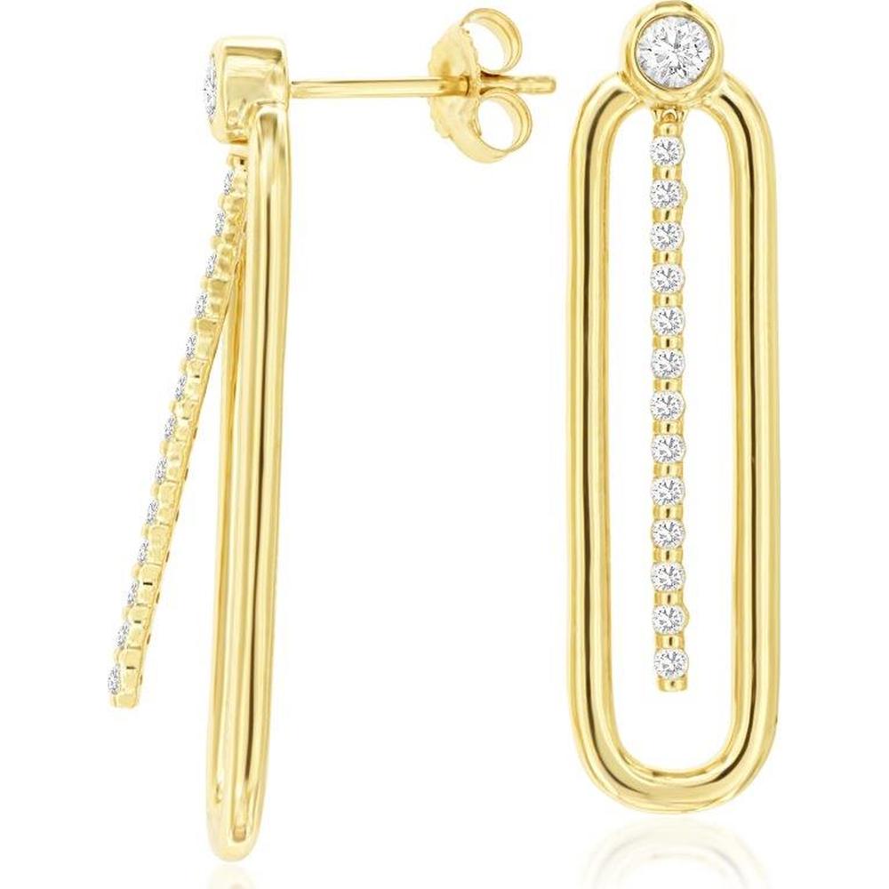 14K Yellow Gold Geometric Open Loop Drop Earrings with Round Cut Diamonds - 0.43 Total Carat Weight - Royal Jewelry