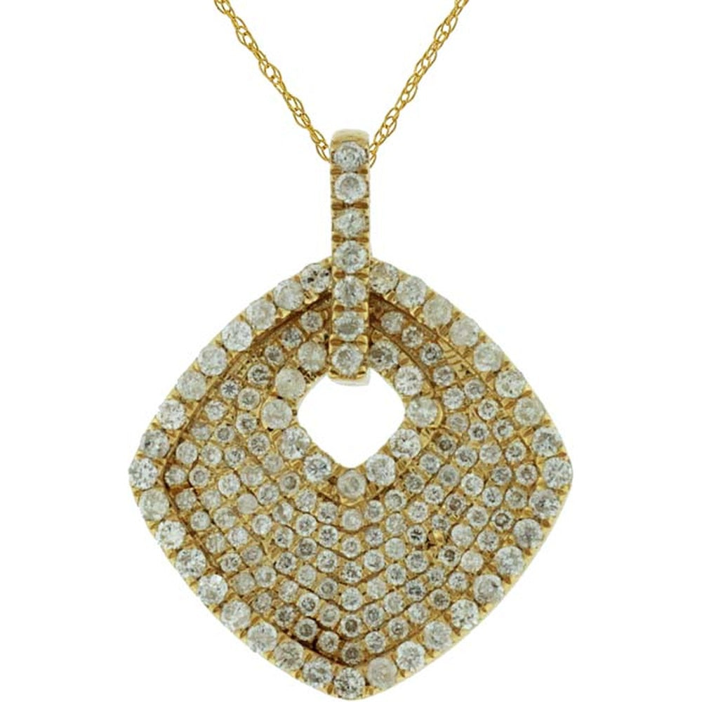 14K Yellow Gold Geometric Open-Shield Pendant with Pavé Set Round Diamonds - 0.77 Carat Total Diamond Weight - Royal Jewelry