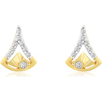 14K Yellow Gold Geometric Open V-Shape Stud Earrings with Prong Set Round Diamonds - 0.10 Carat Total Diamond Weight - Royal Jewelry