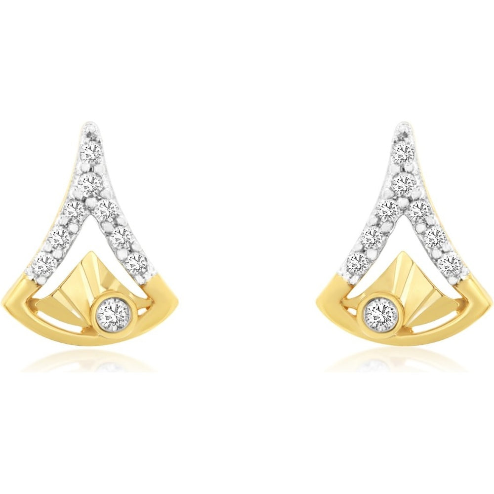 14K Yellow Gold Geometric Open V-Shape Stud Earrings with Prong Set Round Diamonds - 0.10 Carat Total Diamond Weight - Royal Jewelry