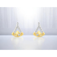 14K Yellow Gold Geometric Open V-Shape Stud Earrings with Prong Set Round Diamonds - 0.10 Carat Total Diamond Weight - Royal Jewelry