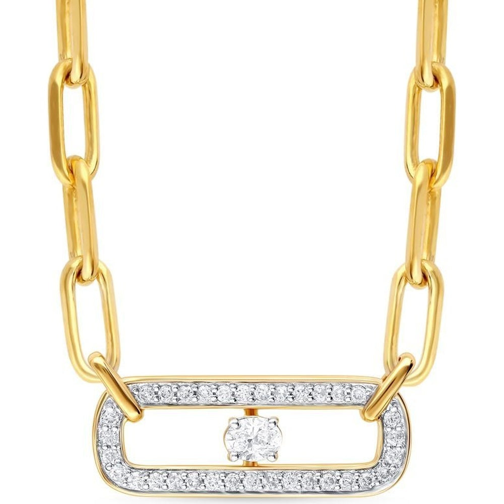 14K Yellow Gold Geometric Paperclip Necklace with Milgrain Detail and Prong-Set Round Diamonds - 0.42 Carat Total Diamond Weight by Auriventus