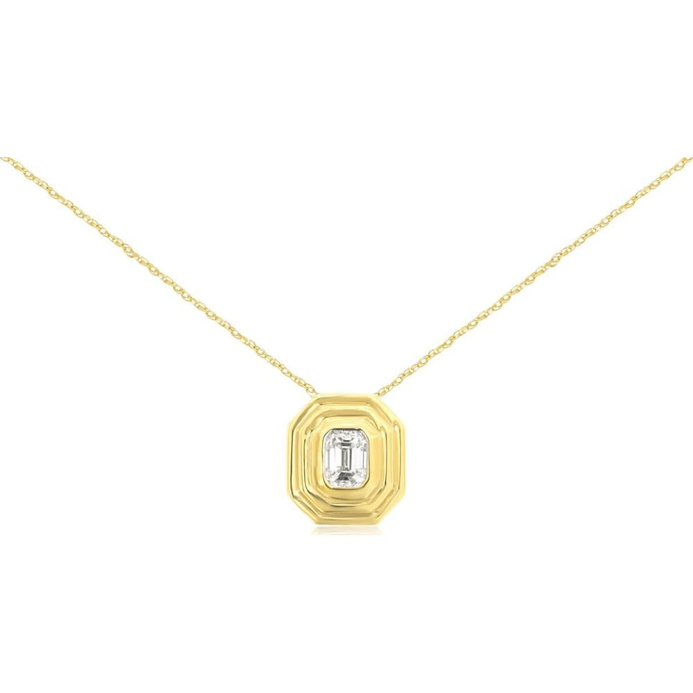 14K Yellow Gold Geometric Pendant Necklace with 0.10 Carat Emerald Cut Diamond - Royal Jewelry