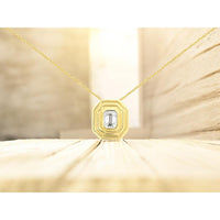 14K Yellow Gold Geometric Pendant Necklace with 0.10 Carat Emerald Cut Diamond - Royal Jewelry