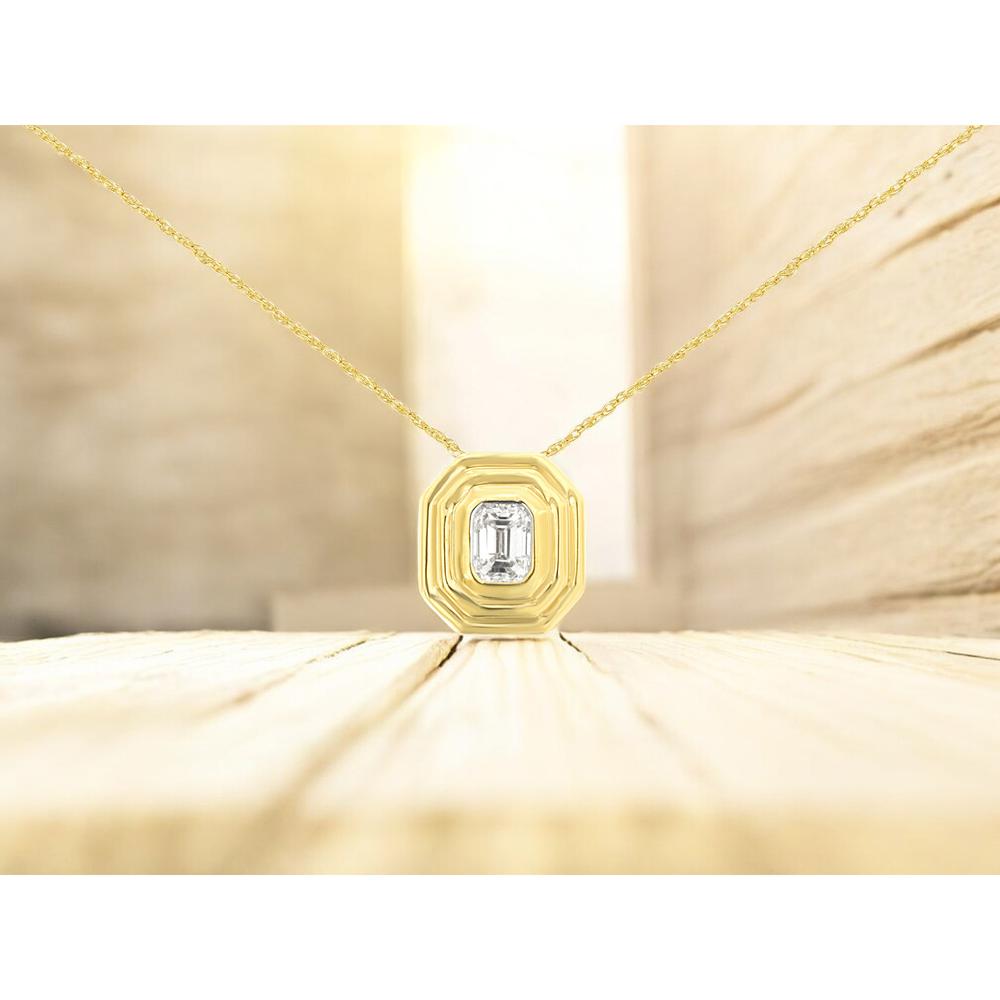 14K Yellow Gold Geometric Pendant Necklace with 0.10 Carat Emerald Cut Diamond - Royal Jewelry