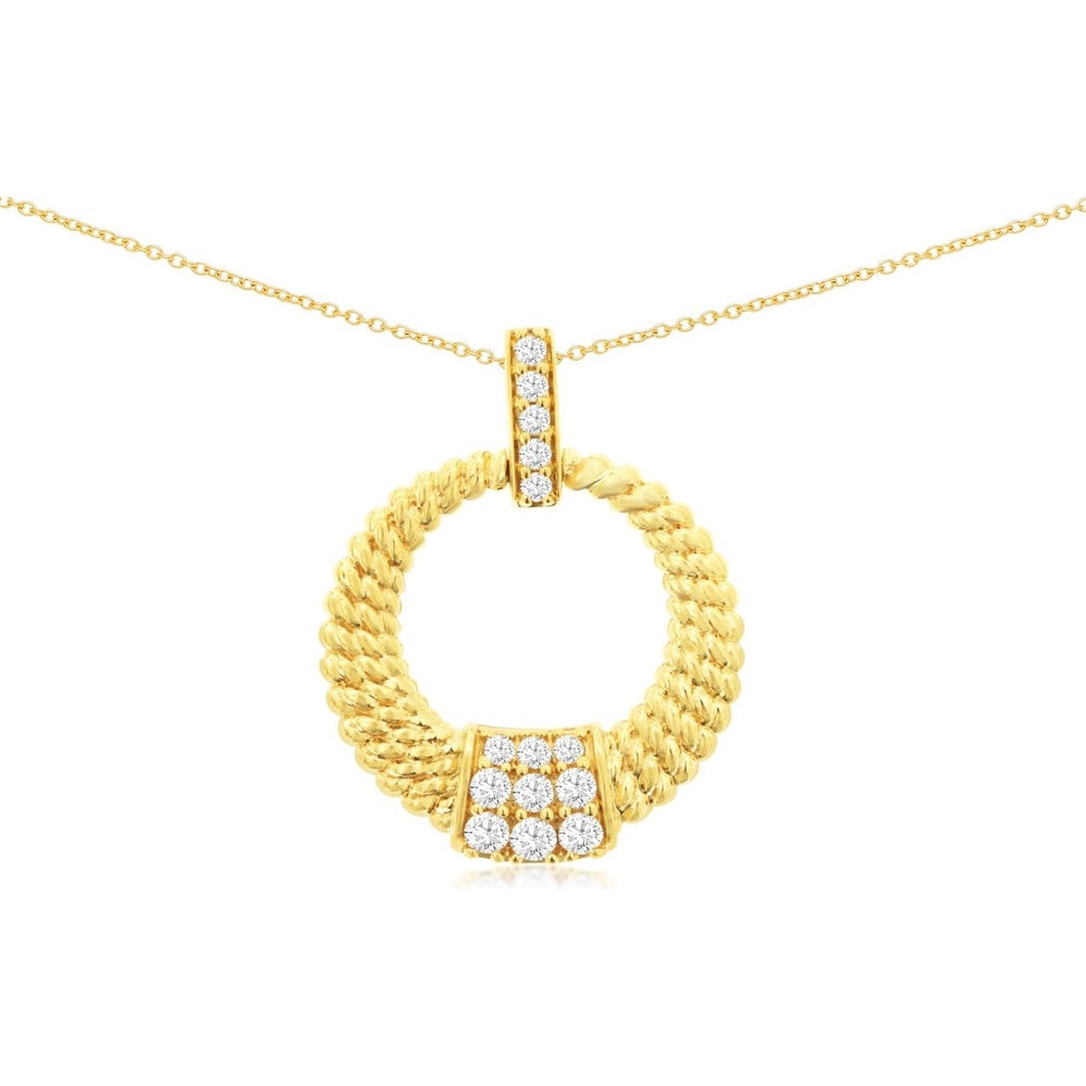 14K Yellow Gold Geometric Pendant Necklace with Channel-Set Round Diamonds - 0.33 Carat Total Diamond Weight - Royal Jewelry