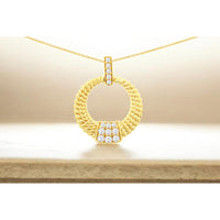 14K Yellow Gold Geometric Pendant Necklace with Channel-Set Round Diamonds - 0.33 Carat Total Diamond Weight - Royal Jewelry