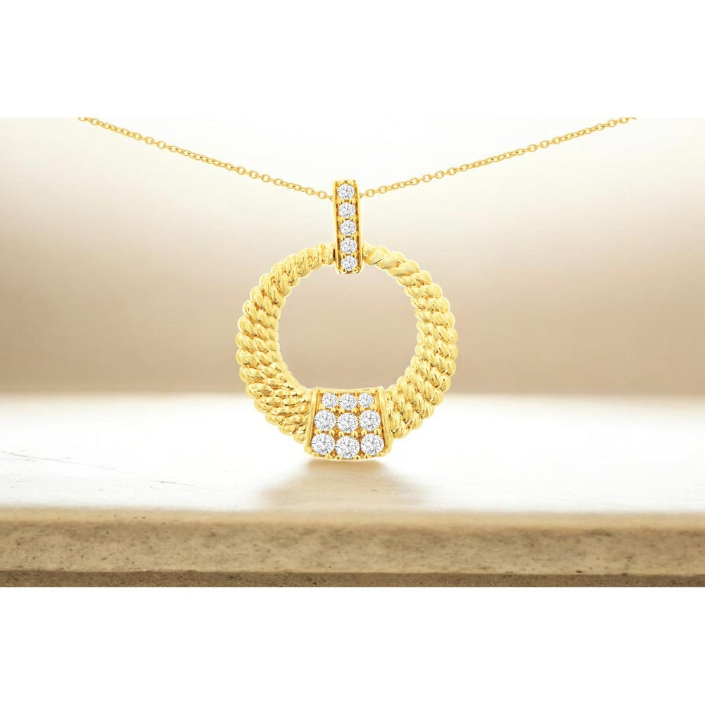 14K Yellow Gold Geometric Pendant Necklace with Channel-Set Round Diamonds - 0.33 Carat Total Diamond Weight - Royal Jewelry