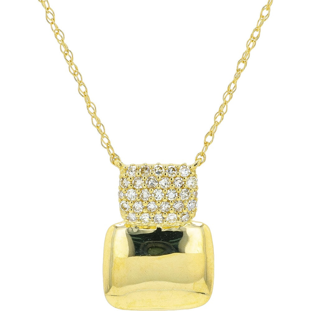 14K Yellow Gold Geometric Pendant Necklace with Pavé Set Round Diamonds - 0.15 Carat Total Diamond Weight