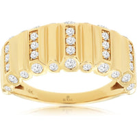 14K Yellow Gold Geometric Pillar Diamond Wedding Band with Channel-Set Round Diamonds - 0.50 Carat Total Diamond Weight - Royal Jewelry
