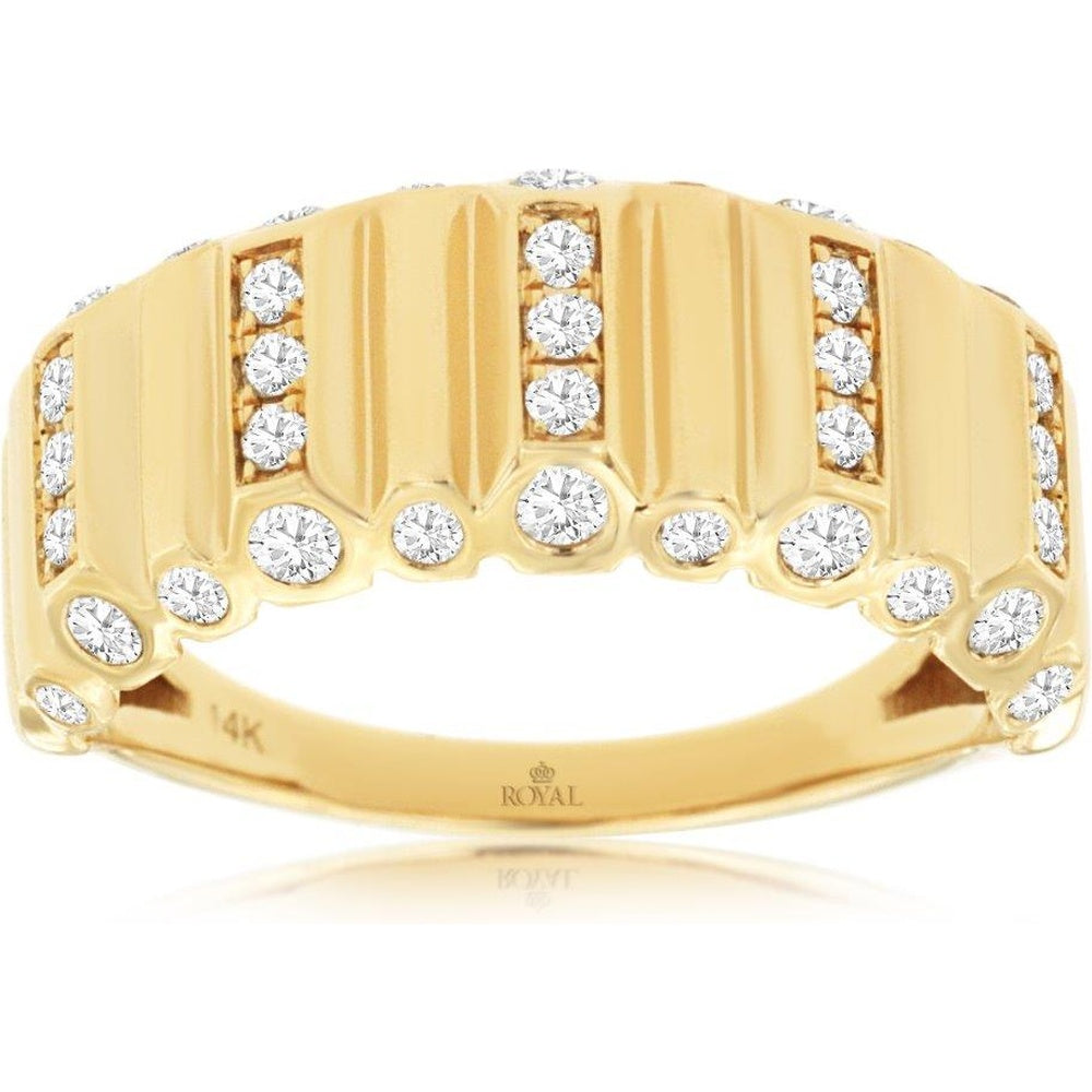 14K Yellow Gold Geometric Pillar Diamond Wedding Band with Channel-Set Round Diamonds - 0.50 Carat Total Diamond Weight - Royal Jewelry