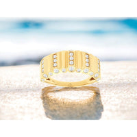 14K Yellow Gold Geometric Pillar Diamond Wedding Band with Channel-Set Round Diamonds - 0.50 Carat Total Diamond Weight - Royal Jewelry