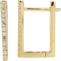 14K Yellow Gold Geometric Rectangle Hoop Earrings with Bead-Set Round Diamonds - 0.10 Carat Total Diamond Weight