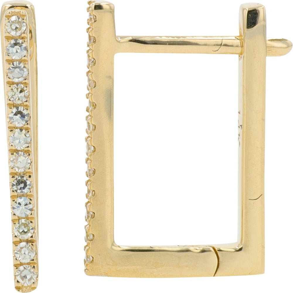 14K Yellow Gold Geometric Rectangle Hoop Earrings with Bead-Set Round Diamonds - 0.10 Carat Total Diamond Weight