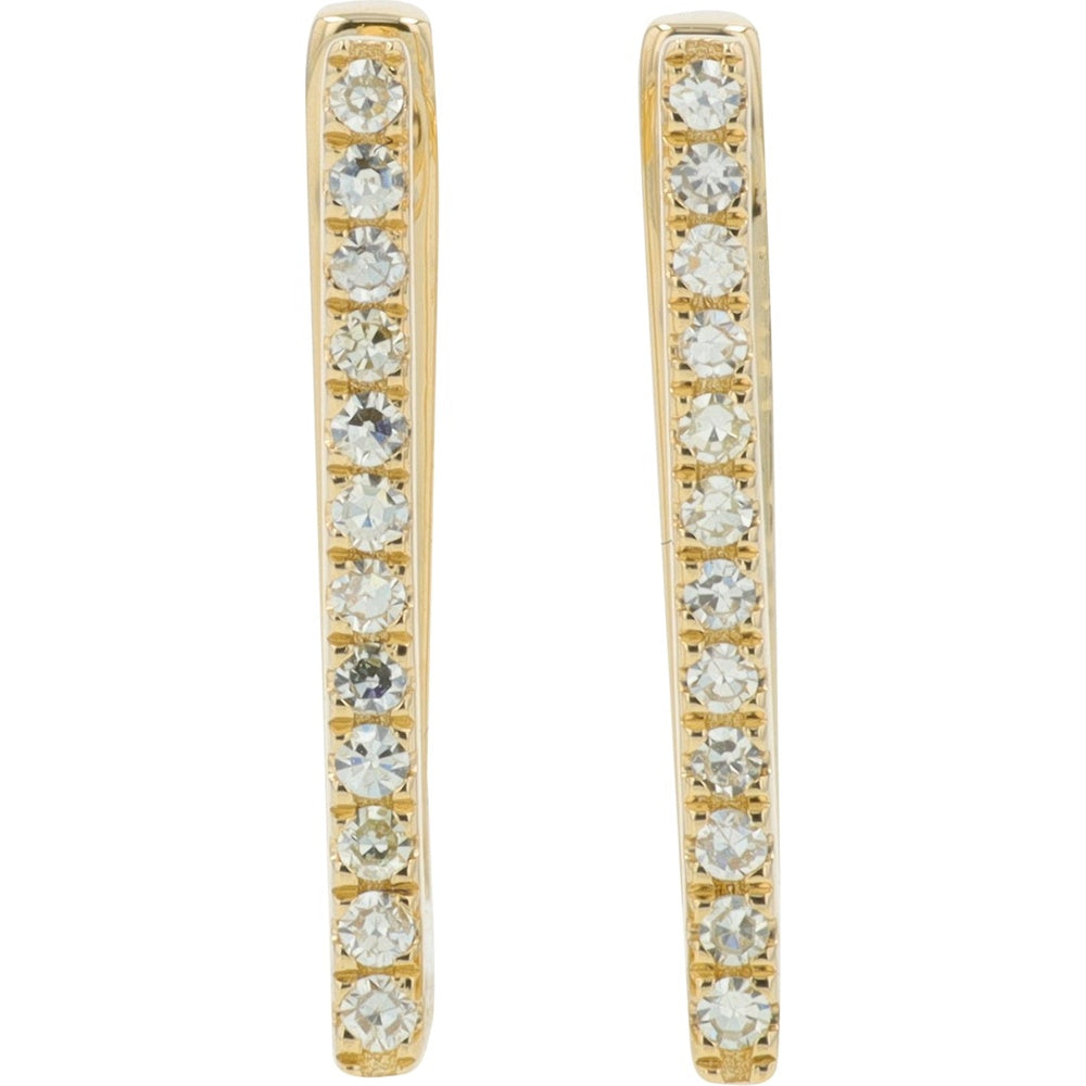 14K Yellow Gold Geometric Rectangle Hoop Earrings with Bead-Set Round Diamonds - 0.10 Carat Total Diamond Weight