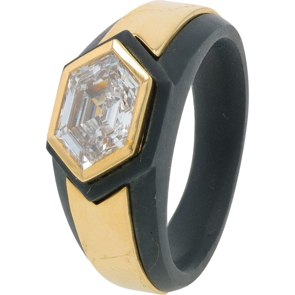 14K Yellow Gold Geometric Ring with Bezel-Set Hexagonal Lab Grown Diamond - 1.50 Carat Total Weight