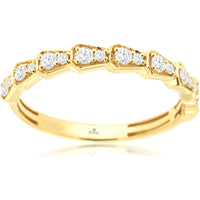 14K Yellow Gold Geometric Segment Wedding Band with Prong-Set Round Diamonds - 0.30 Carat Total Diamond Weight - Royal Jewelry