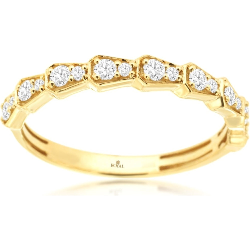 14K Yellow Gold Geometric Segment Wedding Band with Prong-Set Round Diamonds - 0.30 Carat Total Diamond Weight - Royal Jewelry
