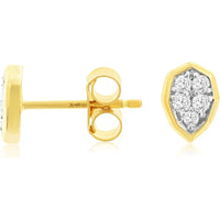 14K Yellow Gold Geometric Shield Cluster Diamond Stud Earrings with Secure Friction Backs - 0.19 Carat Total Diamond Weight - Royal Jewelry
