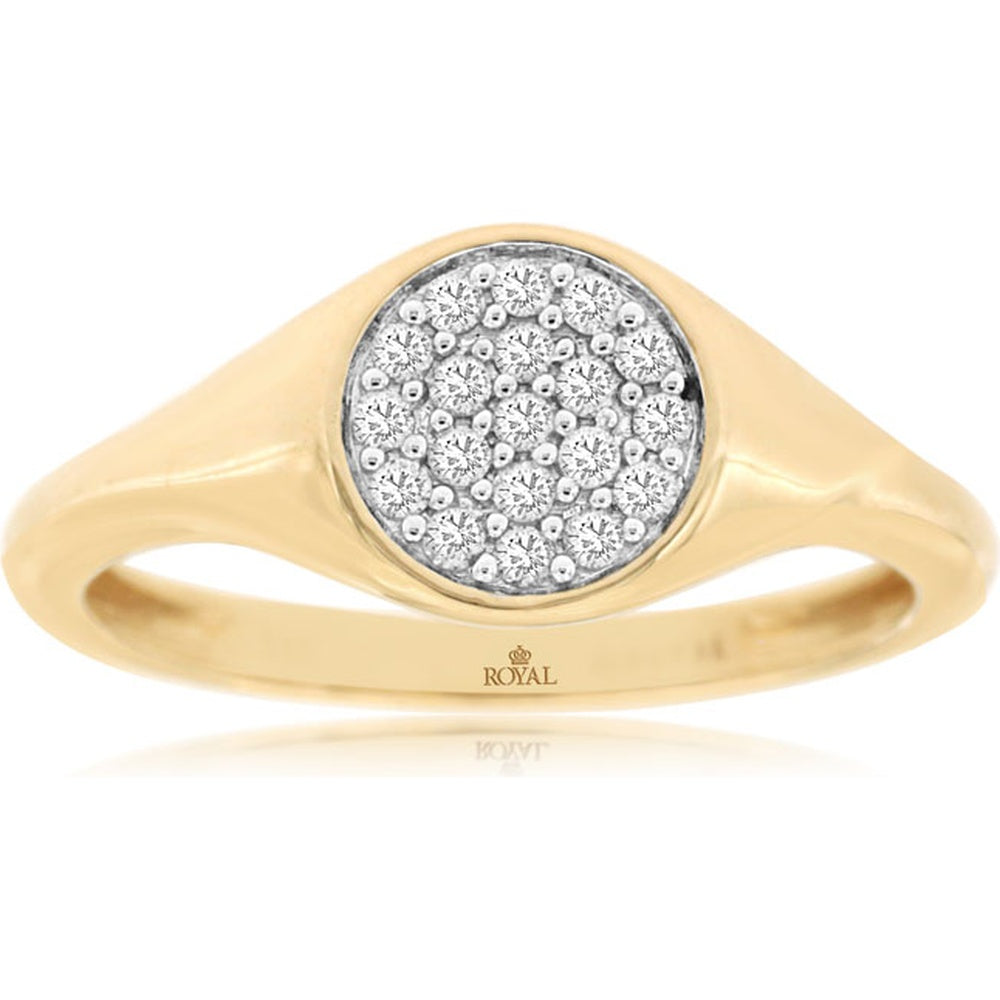 14K Yellow Gold Geometric Signet Ring with Pavé Set Round Diamonds - 0.16 Carat Total Diamond Weight - Royal Jewelry