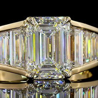 14K Yellow Gold Geometric Special Ring with 2.16 Carat Emerald Cut Lab Diamond Center and Graduated Baguette Lab Diamonds - 4.49 Carat Total Diamond Weight - Covaloro Fine Jewelry